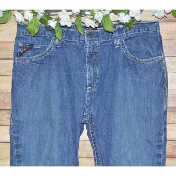 Ariat Work Men's 40x30 Cat 2 Denim Flame Resistant Relaxed Bootcut Western Jeans - Picture 2 of 11